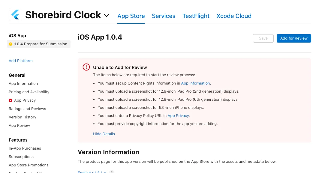 App Store Connect review issues