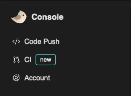 Screenshot of the Shorebird Web Console showing the CI item in the navigation panel.