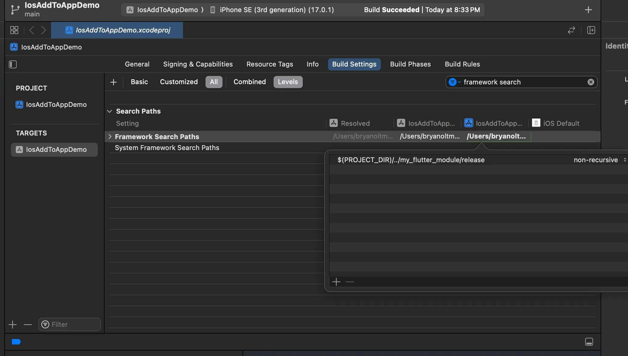 Xcode framework search paths