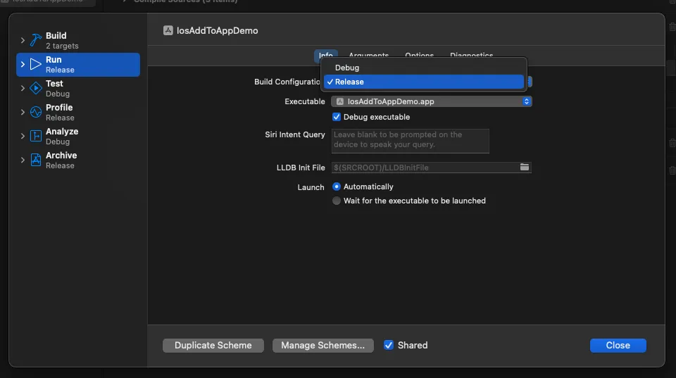Xcode release scheme