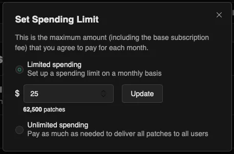 Screenshot of the Set Spending Limit dialog