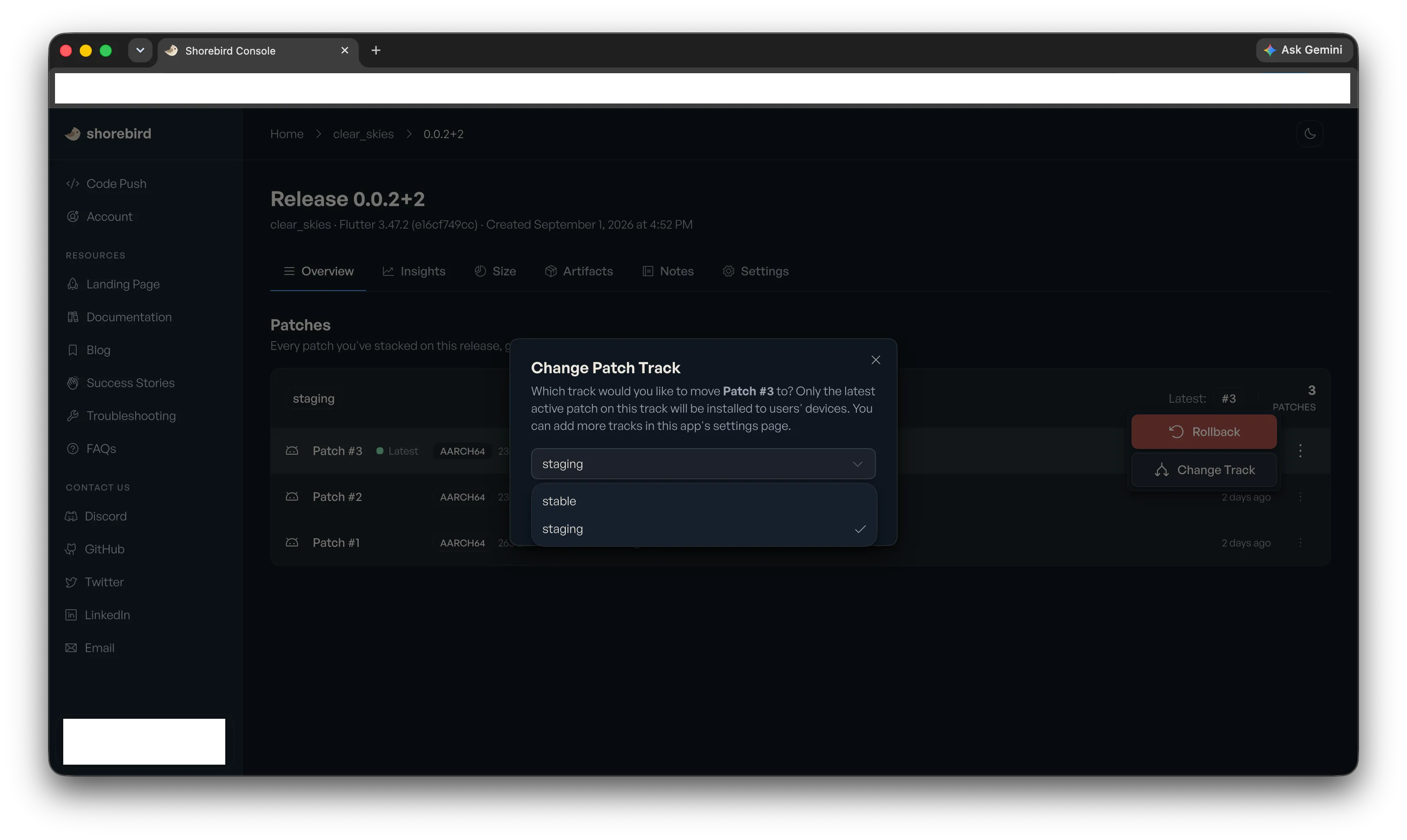 Screenshot of the 'switch track' dialog
