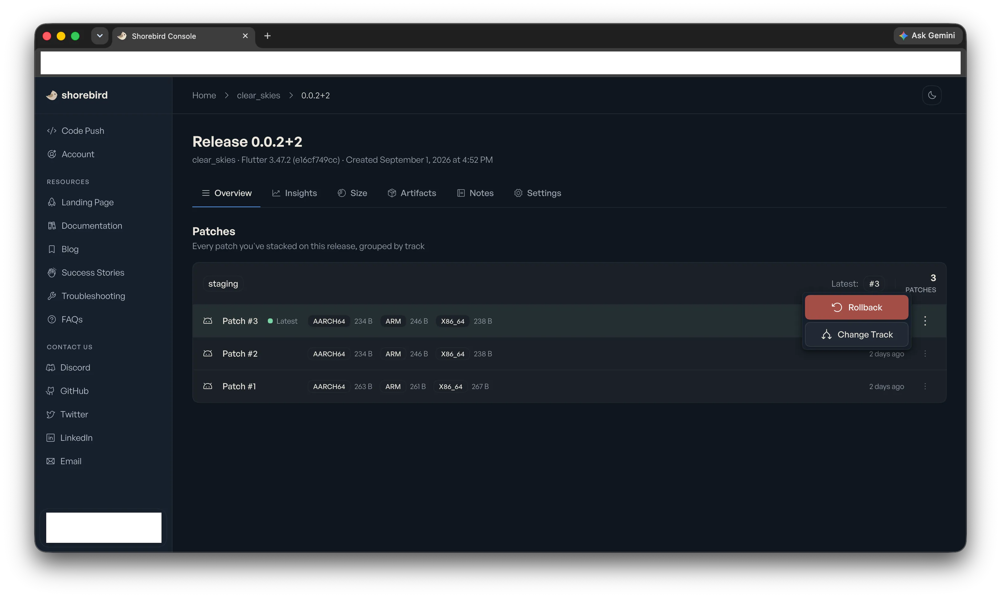 Screenshot of the 'switch track' option in the patch context menu