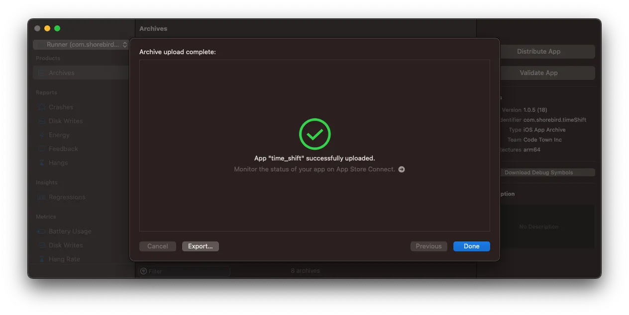 Xcode upload succeeded